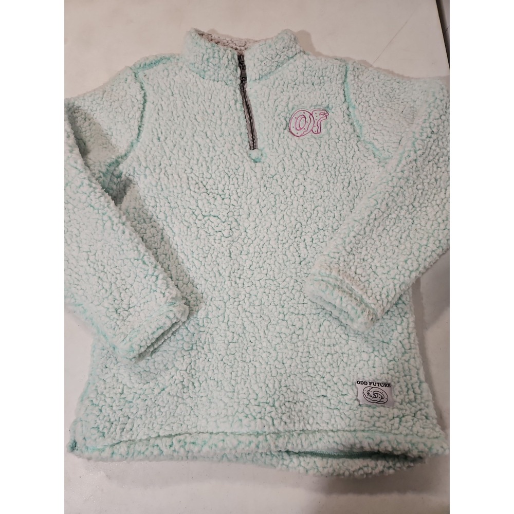 Odd Future Sherpa Fleece 1/4 Zip Mint Green Sweater Size Small Soft Fuzzy (567
